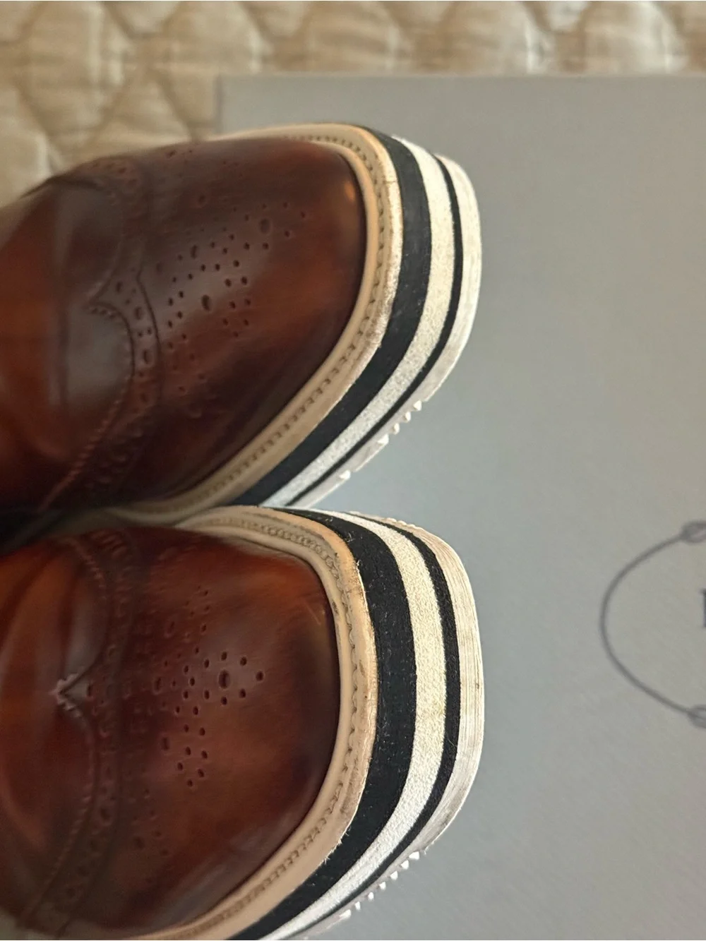 Prada Brown Leather Ankle Booties with Brogue Detailing